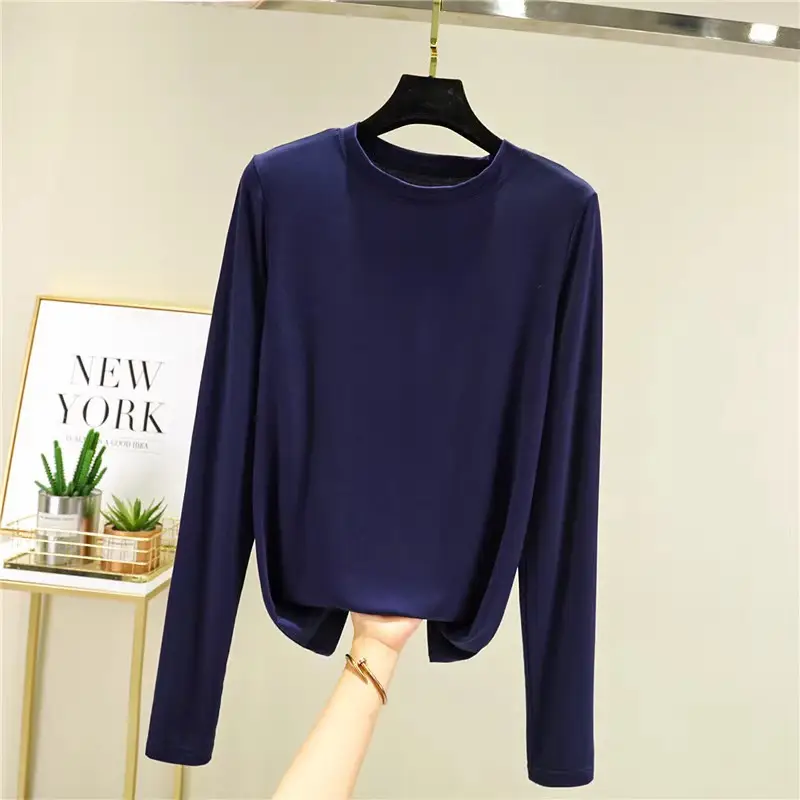 Women's Slim Fit Long Sleeve Shirt Navy Blue - Image 12