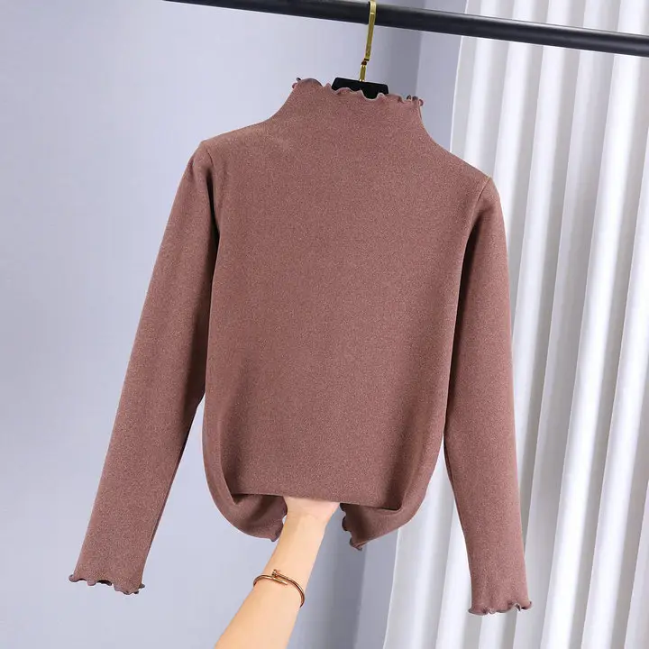Women Velvet Fleece Shirt Semi Collar Long Sleeve Autumn Winter