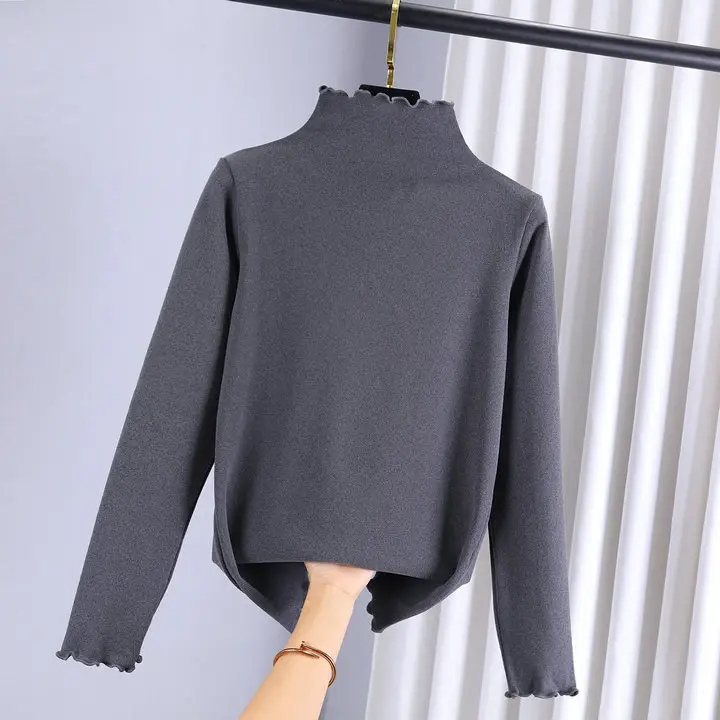 Women Velvet Fleece Shirt Semi Collar Long Sleeve Autumn Winter