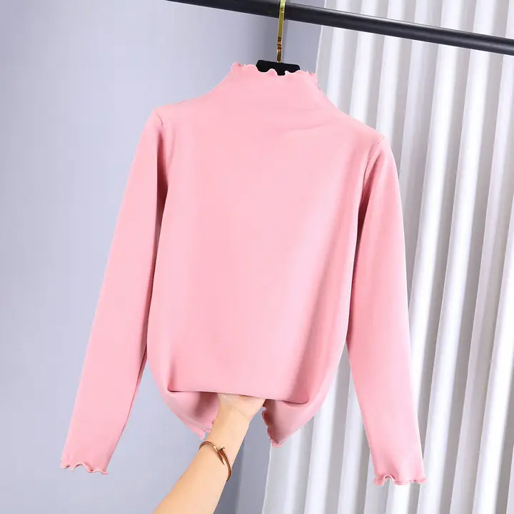 Women Velvet Fleece Shirt Semi Collar Long Sleeve Autumn Winter