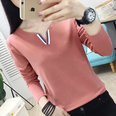 Women Long Sleeve V Neck T-Shirt White Large - Image 5