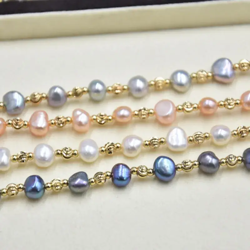 Baroque Pearl Bracelet Two Sides Light Irregular Gold Plated - Image 4