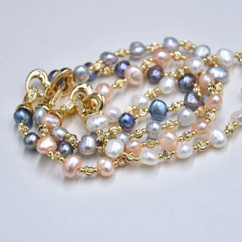 Baroque Pearl Bracelet Two Sides Light Irregular Gold Plated - Image 5
