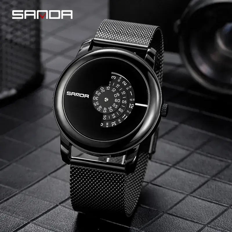 Waterproof Men's Quartz Watch Black Mesh Band - Image 4