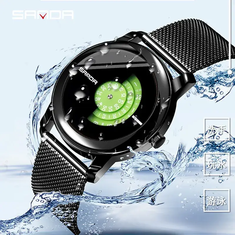 Waterproof Men's Quartz Watch Black Mesh Band - Image 5