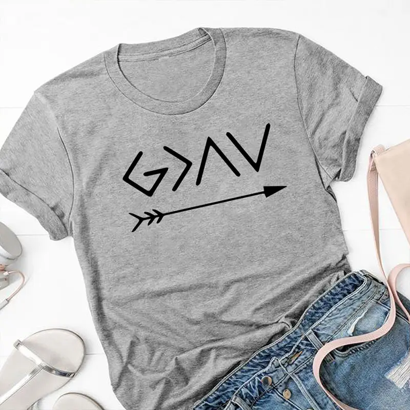 Men Women T-Shirt God Is Greater Arrow Design Yellow - Image 3