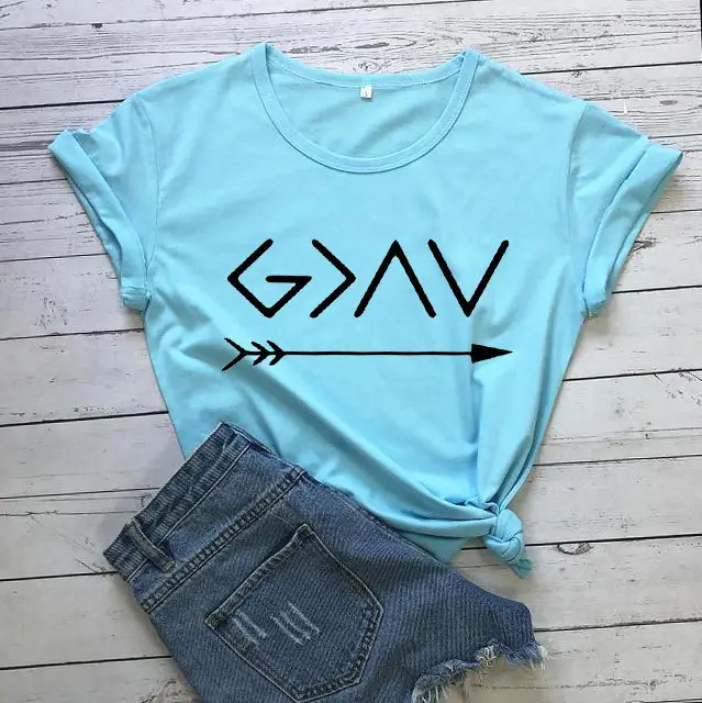 Men Women T-Shirt God Is Greater Arrow Design Yellow - Image 13