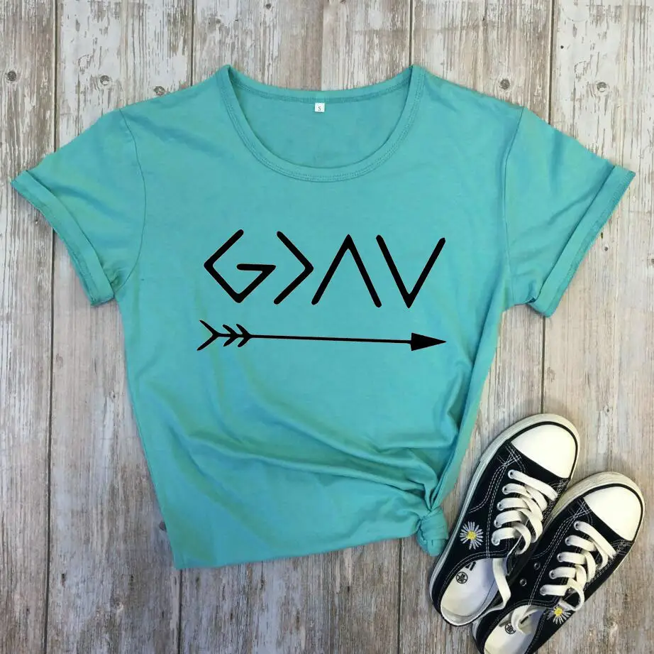 Men Women T-Shirt God Is Greater Arrow Design Yellow - Image 14
