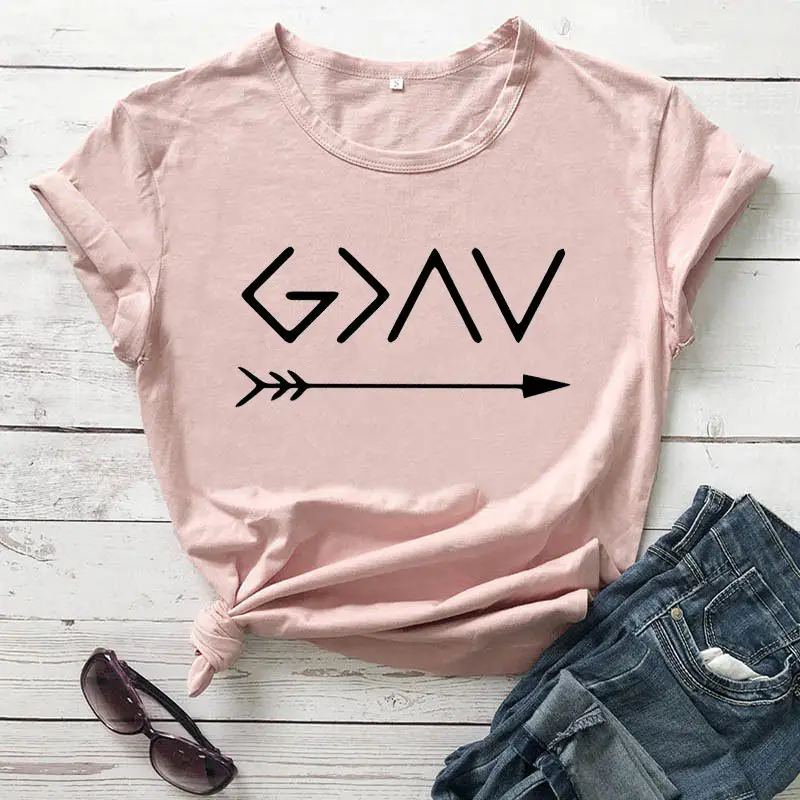 Men Women T-Shirt God Is Greater Arrow Design Yellow - Image 6
