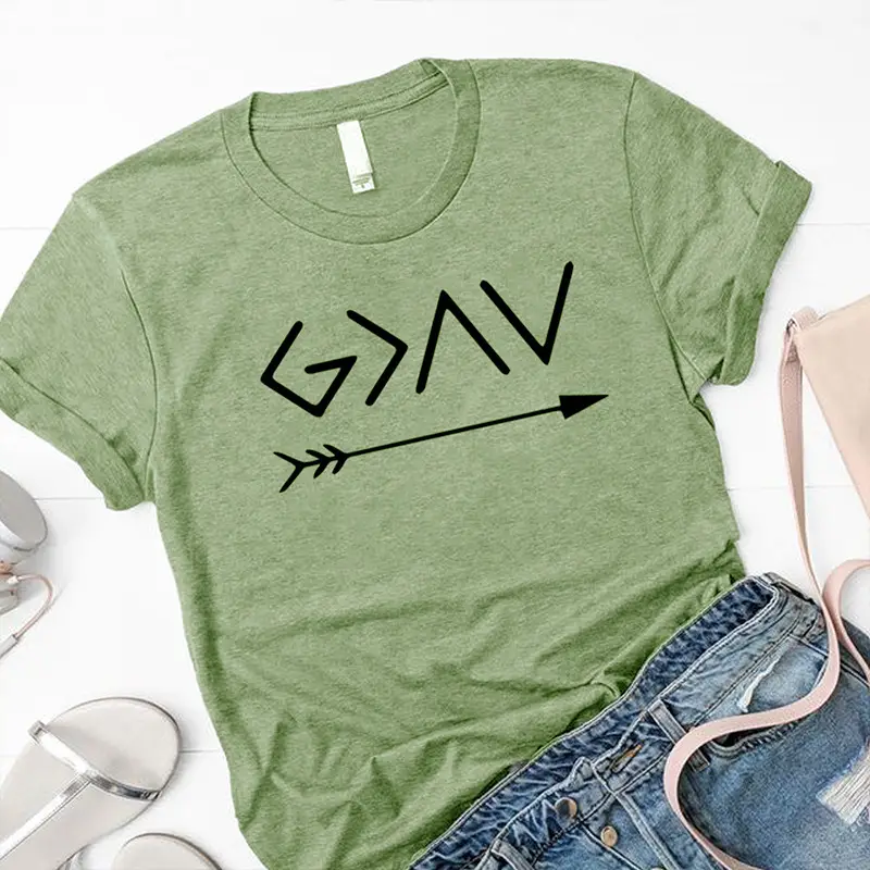 Men Women T-Shirt God Is Greater Arrow Design Yellow - Image 7