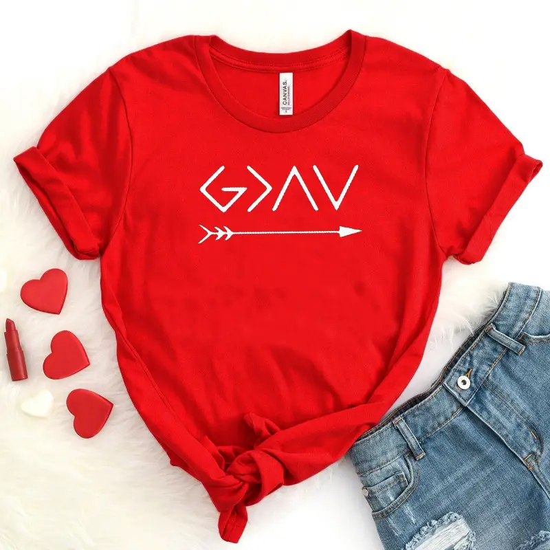 Men Women T-Shirt God Is Greater Arrow Design Yellow - Image 8