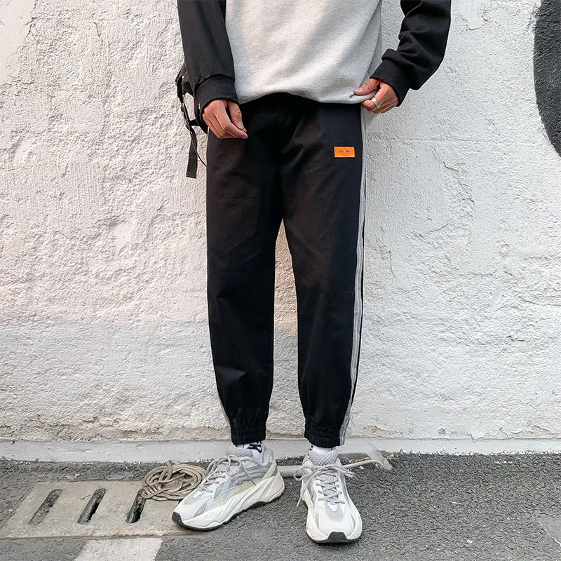 Men Ankle-Tied Sports Pants Beige with Red Strip - Image 4