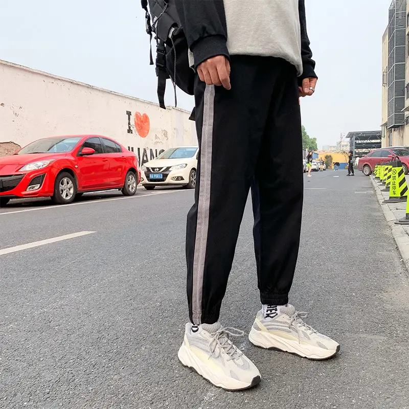 Men Ankle-Tied Sports Pants Beige with Red Strip - Image 8