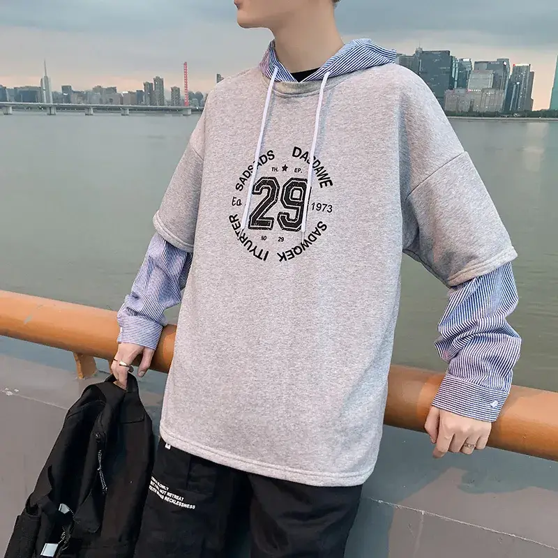 Men Grey 29 Graphic Hooded Sweatshirt Set - Image 4