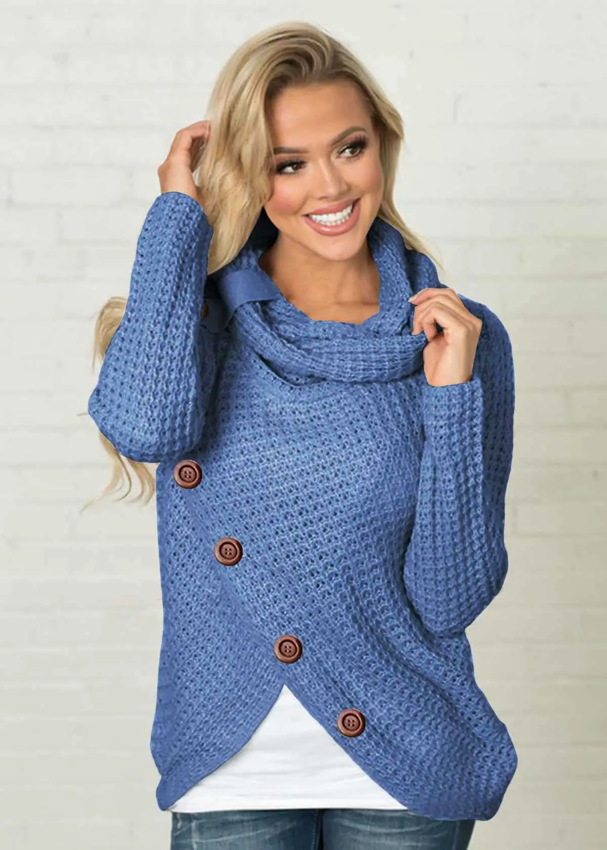 Women's 5-Button Knitted Turtleneck Sweater — feature 10