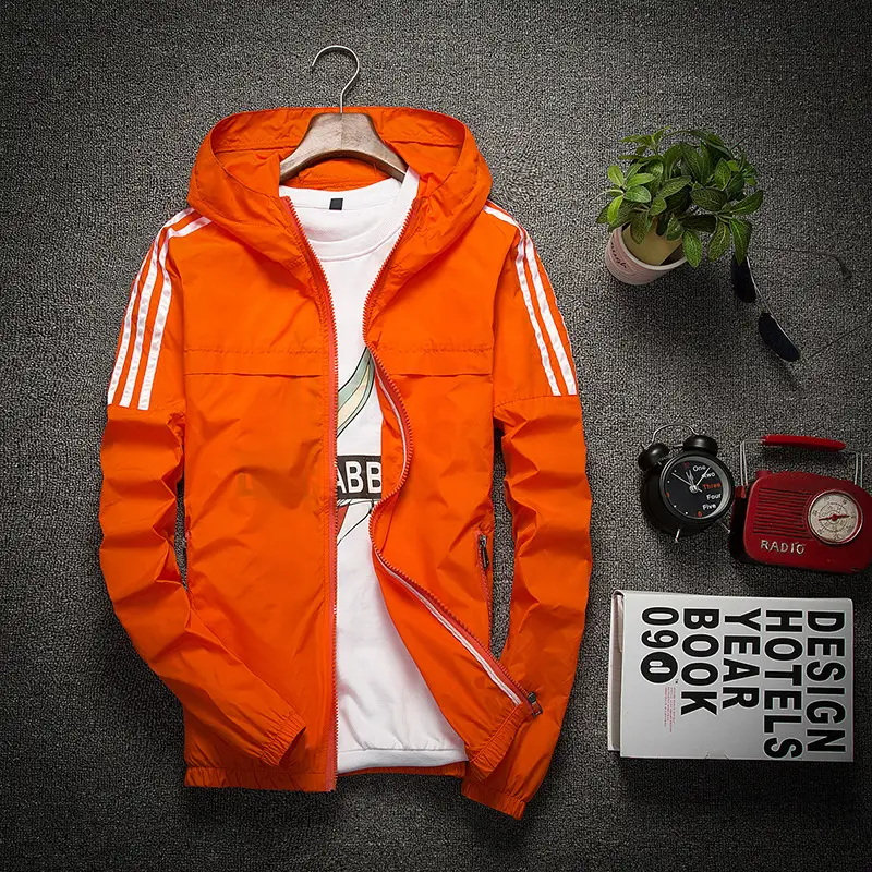 Men's White Full Zip Hoodie with Stripes