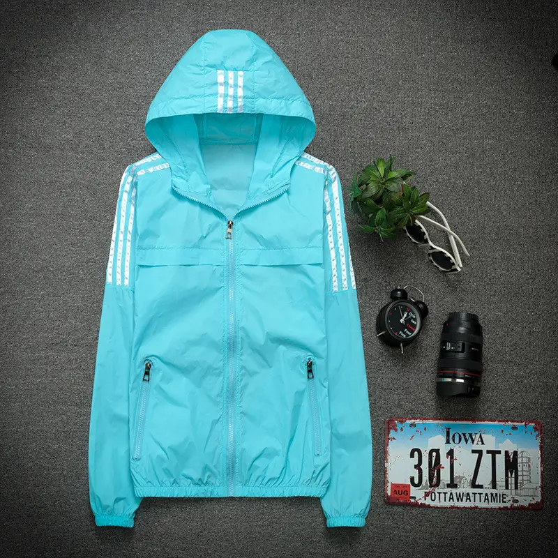 Men's White Full Zip Hoodie with Stripes