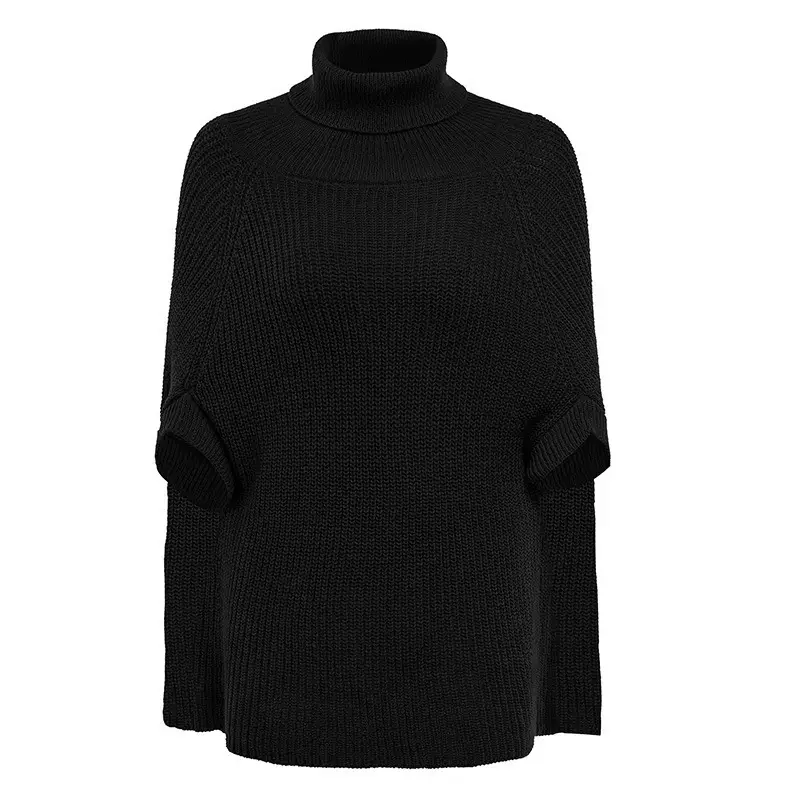 Women's Knitted Turtleneck Sweater with Retro Cape - Image 8