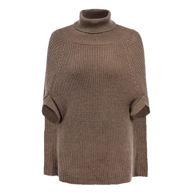 Women's Knitted Turtleneck Sweater with Retro Cape - Image 9