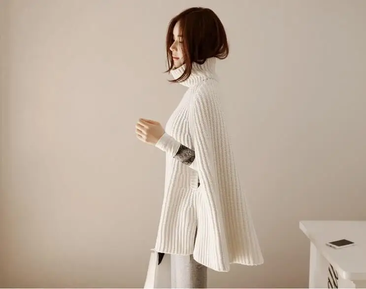 Women's Knitted Turtleneck Sweater with Retro Cape — feature 19