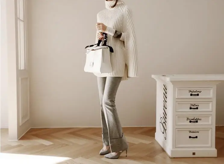 Women's Knitted Turtleneck Sweater with Retro Cape — feature 20