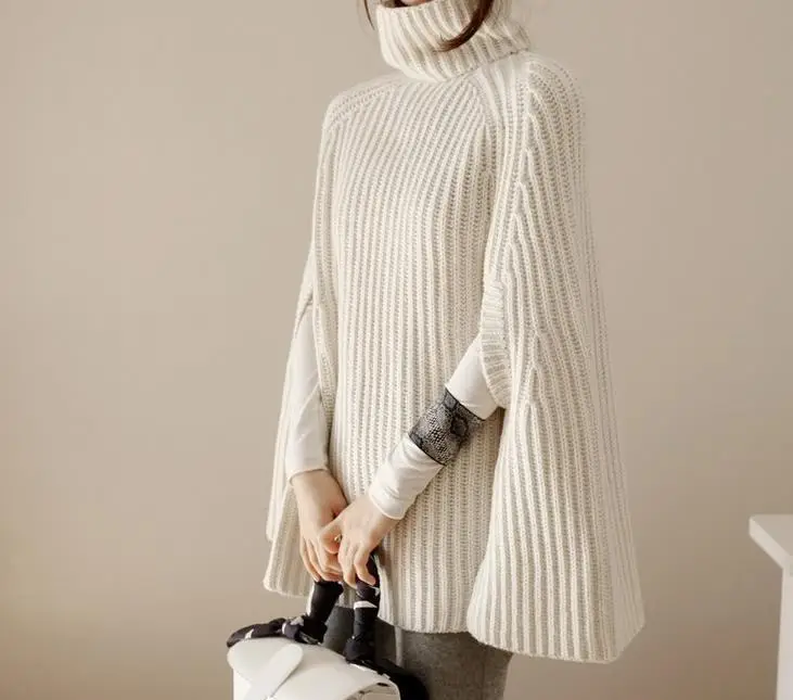Women's Knitted Turtleneck Sweater with Retro Cape — feature 21