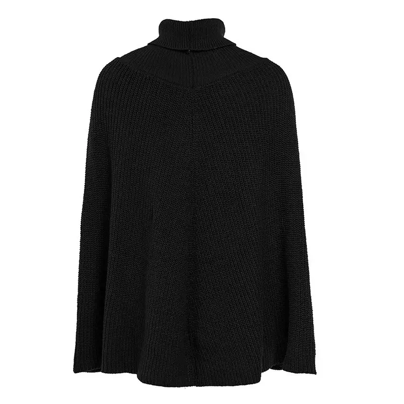 Women's Knitted Turtleneck Sweater with Retro Cape — feature 9