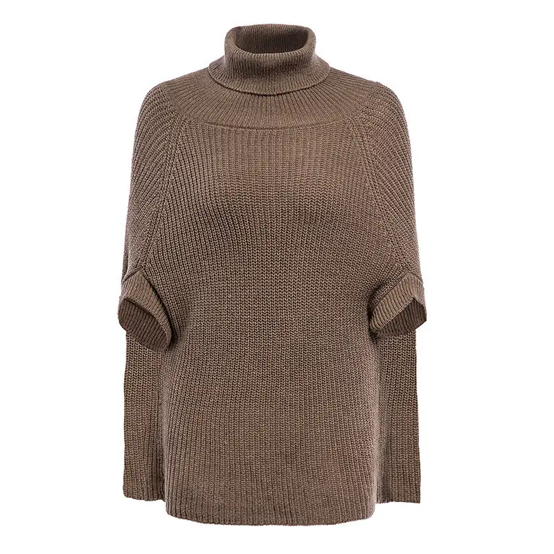 Women's Knitted Turtleneck Sweater with Retro Cape - Image 4