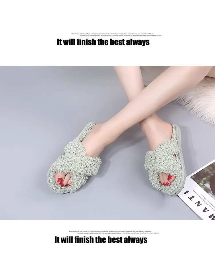 Autumn and Winter Home Candy Color Outdoor One-Fit Mao Slippers Women's Open Toe Slippers Home Cotton Slippers Women's Hair — feature 10