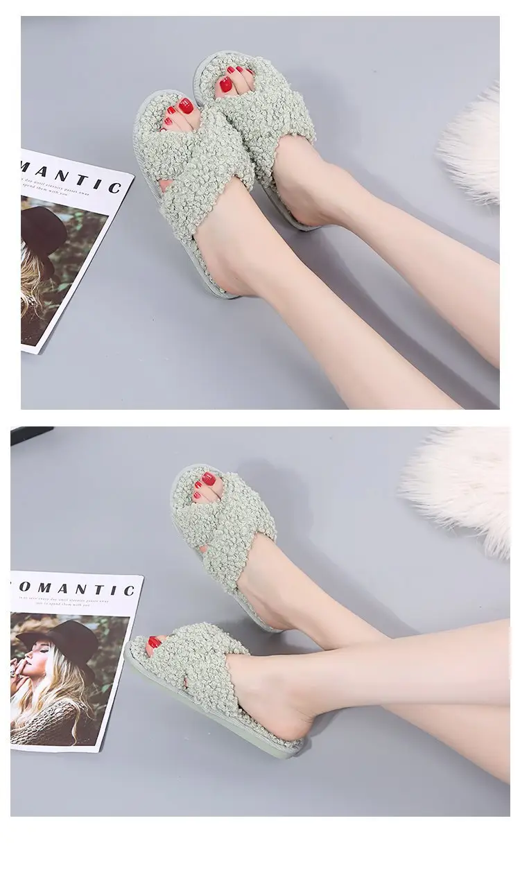 Autumn and Winter Home Candy Color Outdoor One-Fit Mao Slippers Women's Open Toe Slippers Home Cotton Slippers Women's Hair — feature 11