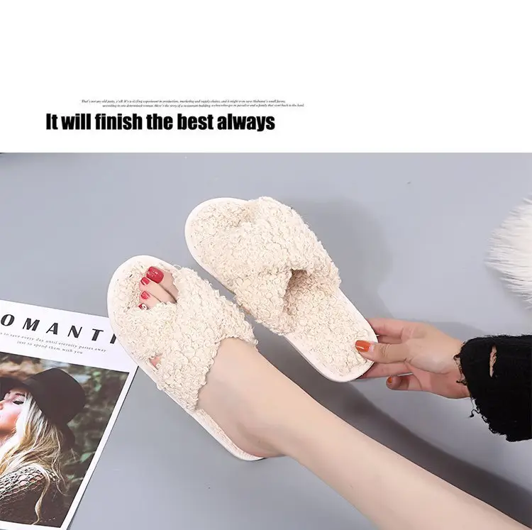 Autumn and Winter Home Candy Color Outdoor One-Fit Mao Slippers Women's Open Toe Slippers Home Cotton Slippers Women's Hair — feature 12