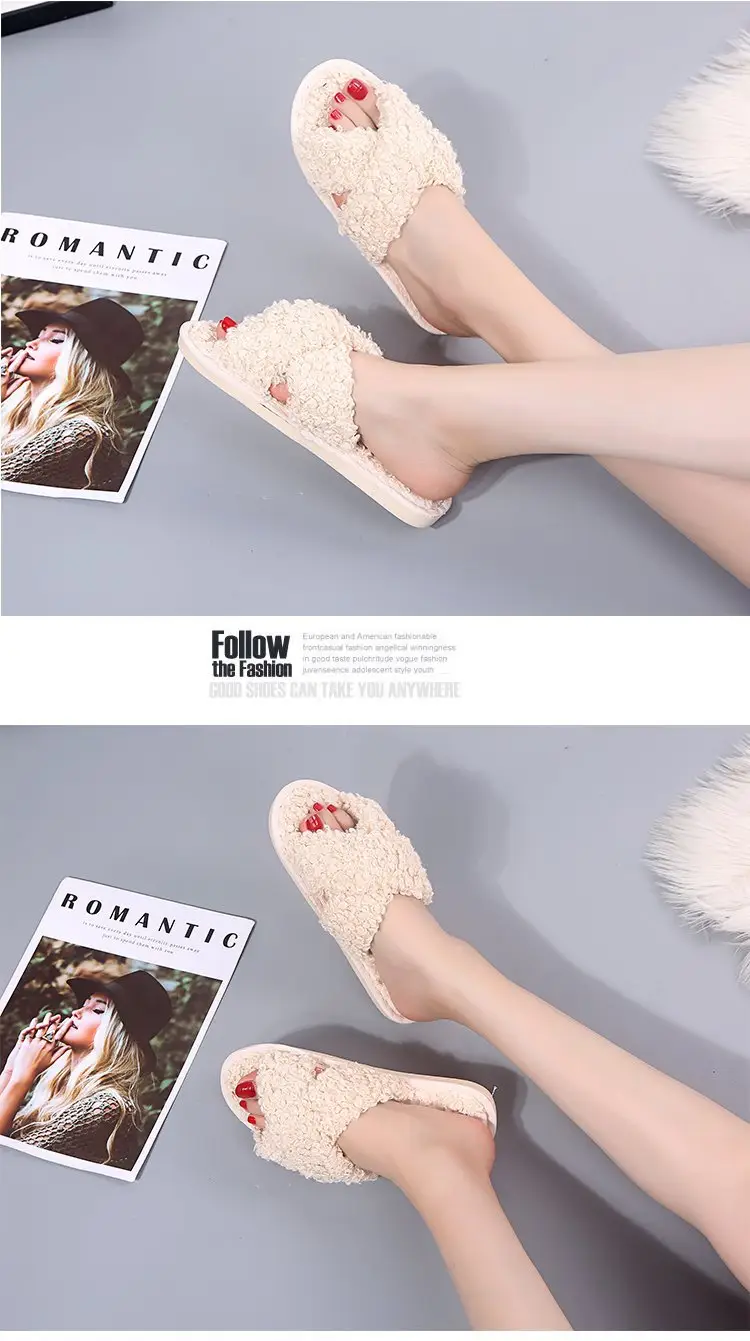 Autumn and Winter Home Candy Color Outdoor One-Fit Mao Slippers Women's Open Toe Slippers Home Cotton Slippers Women's Hair — feature 13
