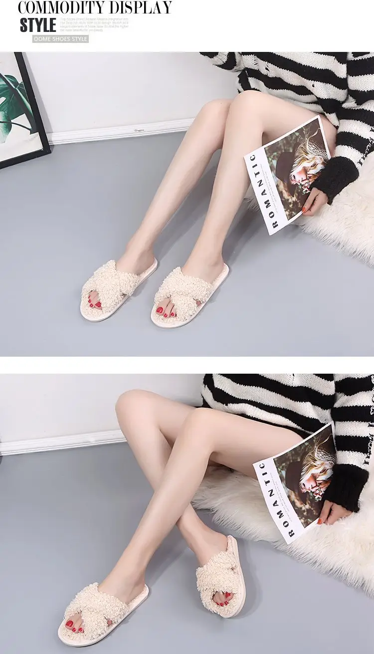 Autumn and Winter Home Candy Color Outdoor One-Fit Mao Slippers Women's Open Toe Slippers Home Cotton Slippers Women's Hair — feature 14