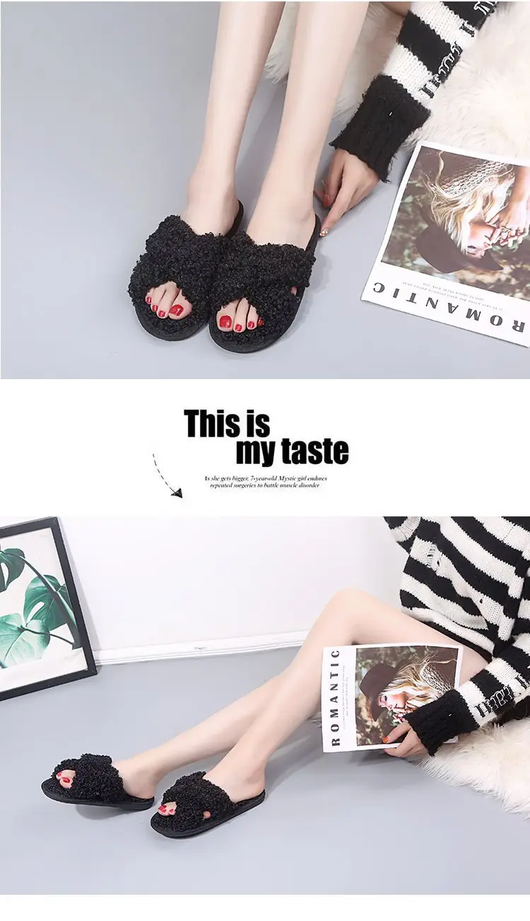 Autumn and Winter Home Candy Color Outdoor One-Fit Mao Slippers Women's Open Toe Slippers Home Cotton Slippers Women's Hair — feature 15