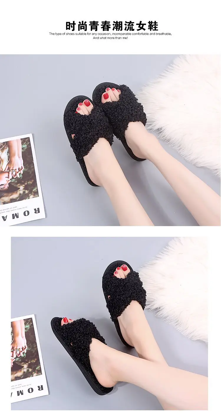 Autumn and Winter Home Candy Color Outdoor One-Fit Mao Slippers Women's Open Toe Slippers Home Cotton Slippers Women's Hair — feature 16