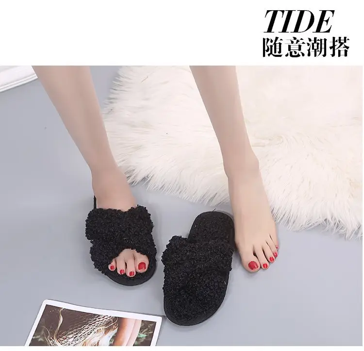 Autumn and Winter Home Candy Color Outdoor One-Fit Mao Slippers Women's Open Toe Slippers Home Cotton Slippers Women's Hair — feature 17