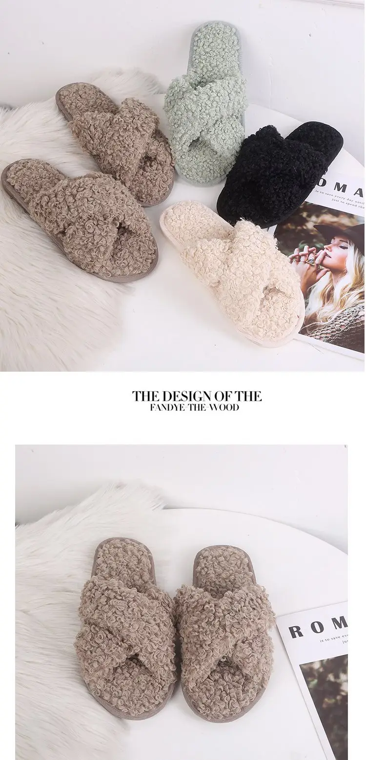 Autumn and Winter Home Candy Color Outdoor One-Fit Mao Slippers Women's Open Toe Slippers Home Cotton Slippers Women's Hair — feature 18
