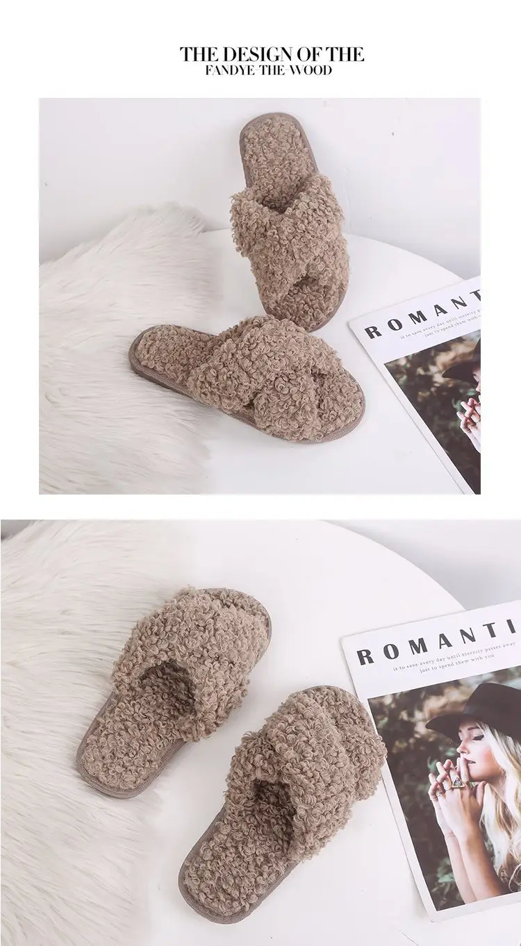Autumn and Winter Home Candy Color Outdoor One-Fit Mao Slippers Women's Open Toe Slippers Home Cotton Slippers Women's Hair — feature 19