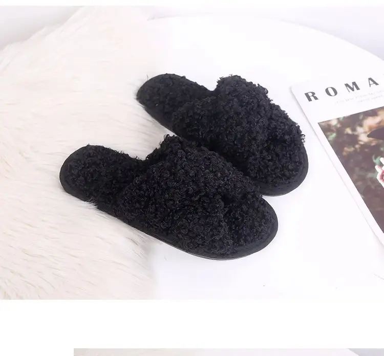 Autumn and Winter Home Candy Color Outdoor One-Fit Mao Slippers Women's Open Toe Slippers Home Cotton Slippers Women's Hair — feature 20