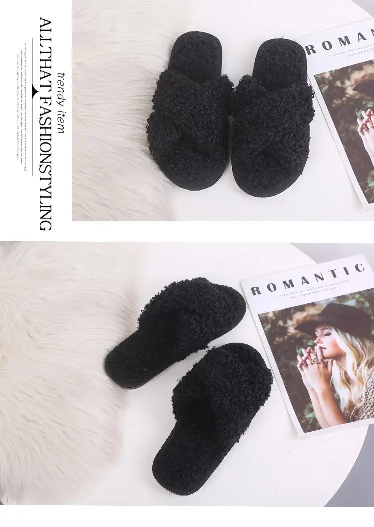 Autumn and Winter Home Candy Color Outdoor One-Fit Mao Slippers Women's Open Toe Slippers Home Cotton Slippers Women's Hair — feature 21