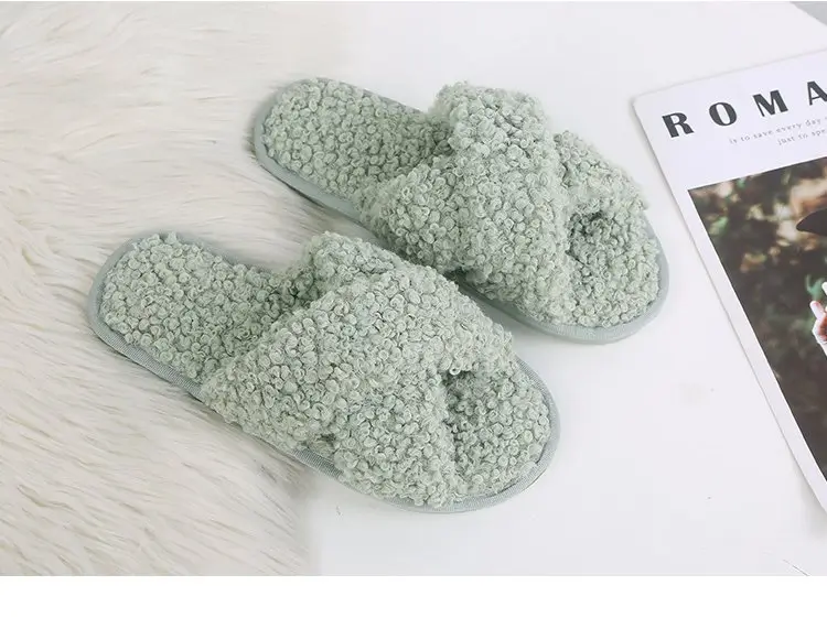 Autumn and Winter Home Candy Color Outdoor One-Fit Mao Slippers Women's Open Toe Slippers Home Cotton Slippers Women's Hair — feature 22