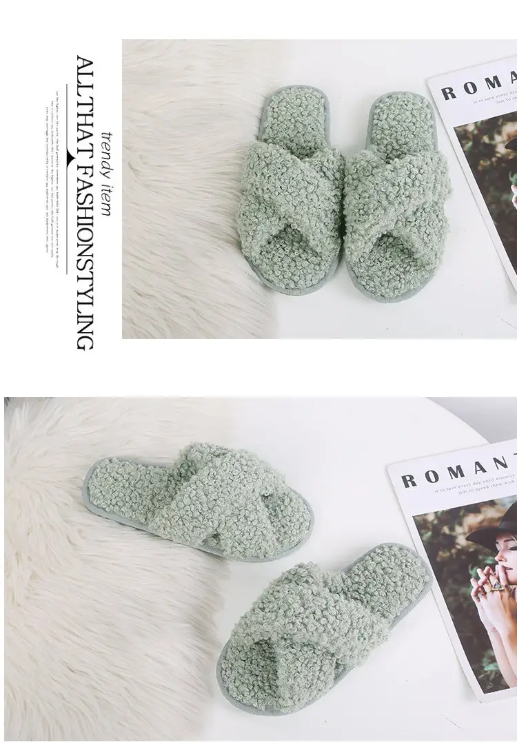 Autumn and Winter Home Candy Color Outdoor One-Fit Mao Slippers Women's Open Toe Slippers Home Cotton Slippers Women's Hair — feature 23