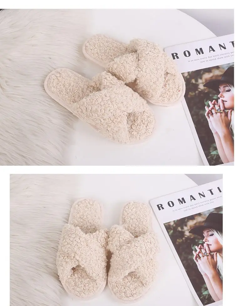 Autumn and Winter Home Candy Color Outdoor One-Fit Mao Slippers Women's Open Toe Slippers Home Cotton Slippers Women's Hair — feature 24
