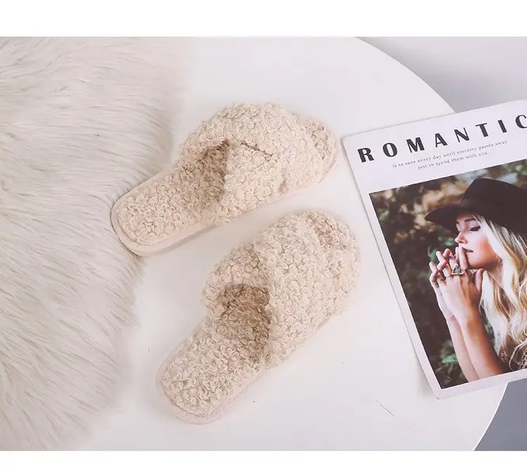 Autumn and Winter Home Candy Color Outdoor One-Fit Mao Slippers Women's Open Toe Slippers Home Cotton Slippers Women's Hair — feature 25