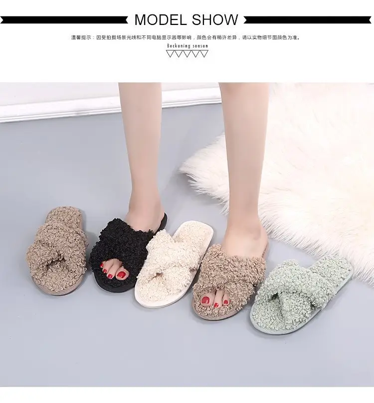 Autumn and Winter Home Candy Color Outdoor One-Fit Mao Slippers Women's Open Toe Slippers Home Cotton Slippers Women's Hair — feature 6