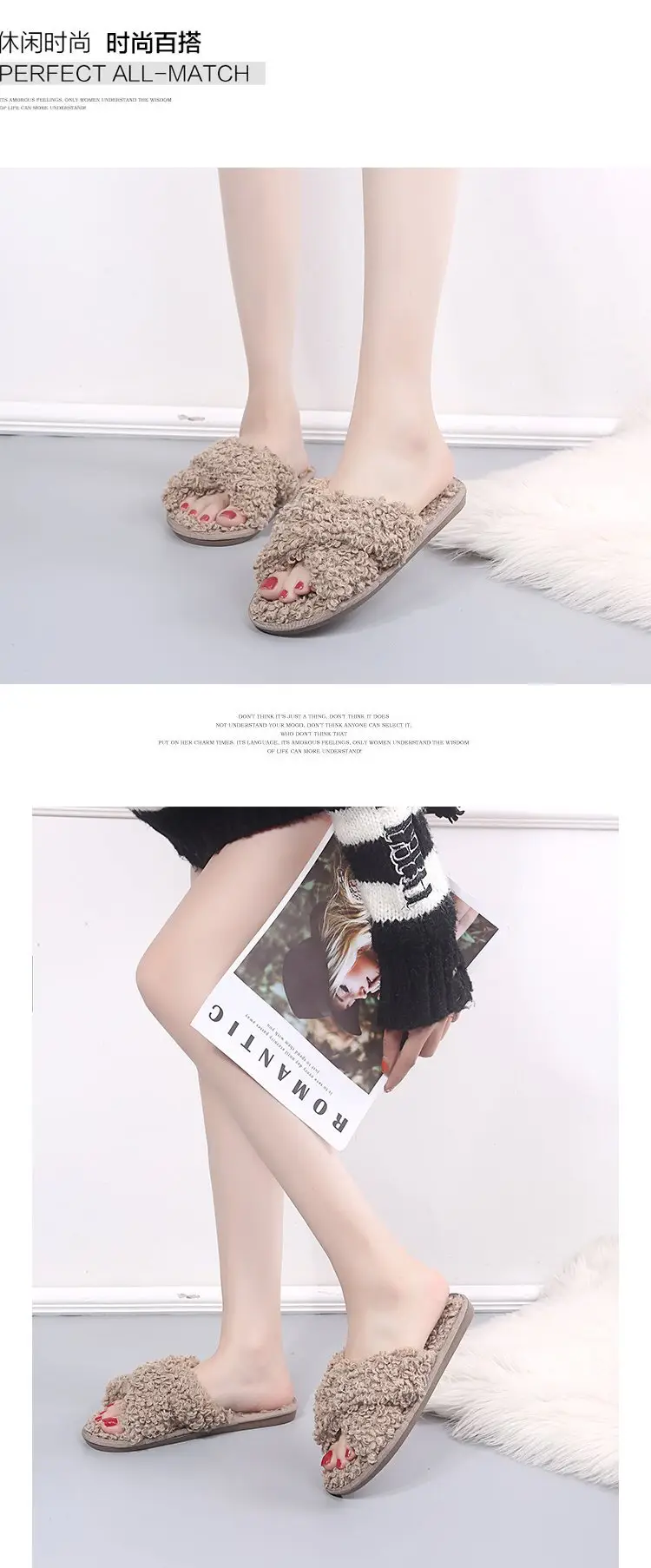 Autumn and Winter Home Candy Color Outdoor One-Fit Mao Slippers Women's Open Toe Slippers Home Cotton Slippers Women's Hair — feature 7
