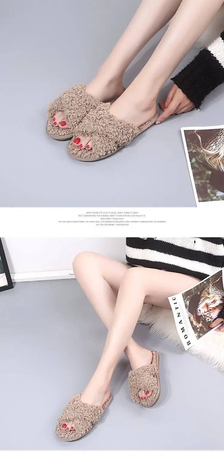 Autumn and Winter Home Candy Color Outdoor One-Fit Mao Slippers Women's Open Toe Slippers Home Cotton Slippers Women's Hair — feature 8