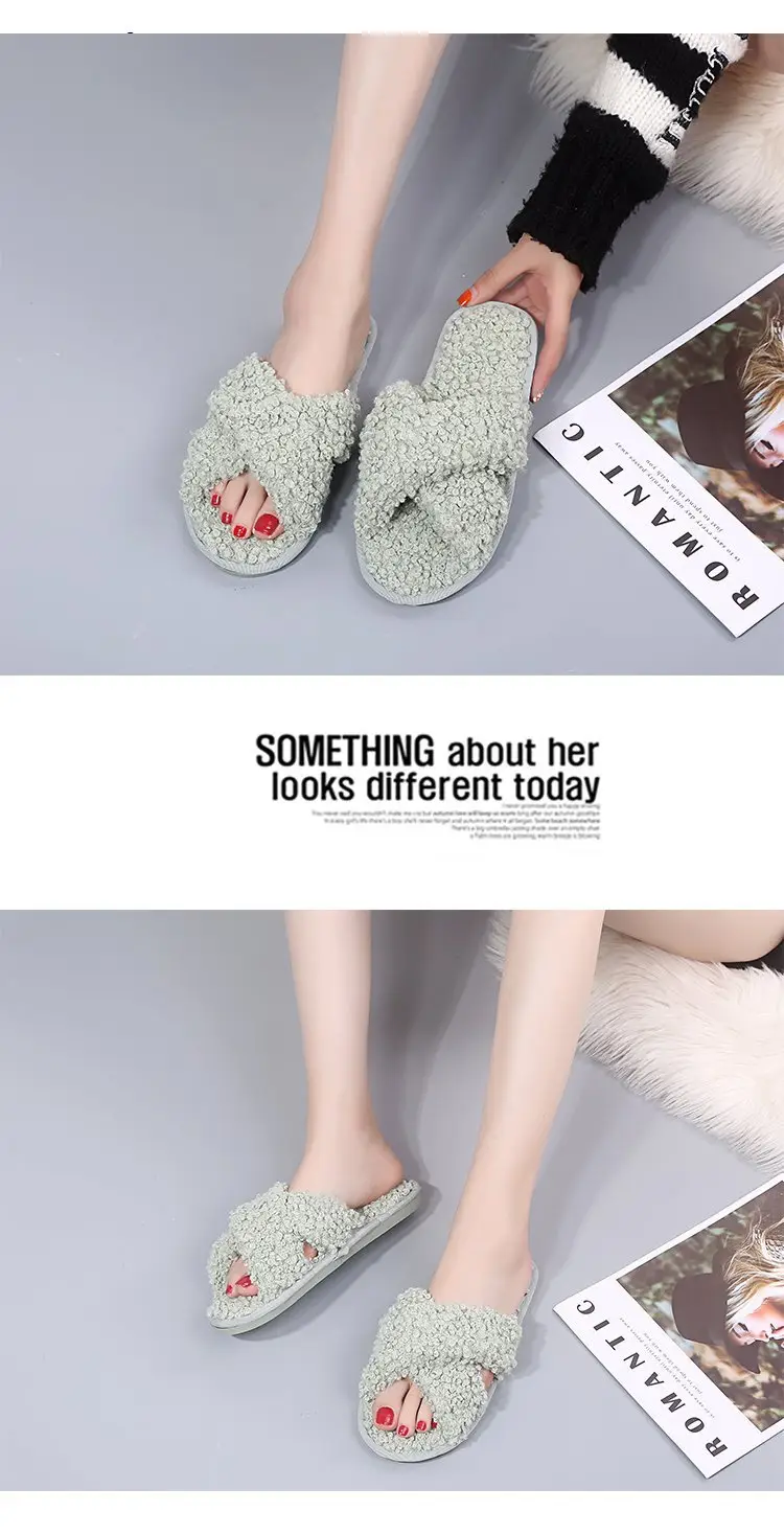 Autumn and Winter Home Candy Color Outdoor One-Fit Mao Slippers Women's Open Toe Slippers Home Cotton Slippers Women's Hair — feature 9