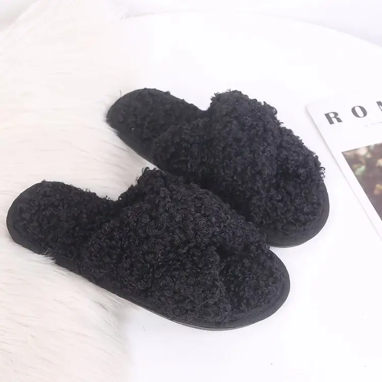 Autumn and Winter Home Candy Color Outdoor One-Fit Mao Slippers Women's Open Toe Slippers Home Cotton Slippers Women's Hair