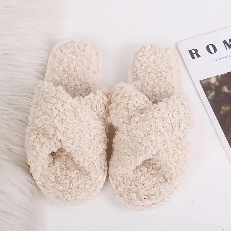 Autumn and Winter Home Candy Color Outdoor One-Fit Mao Slippers Women's Open Toe Slippers Home Cotton Slippers Women's Hair